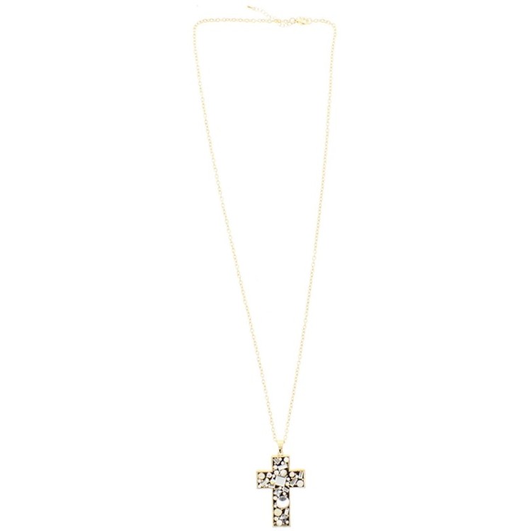 COLLAR LARGO COLG. CRUZ DOBLE CRISTALES