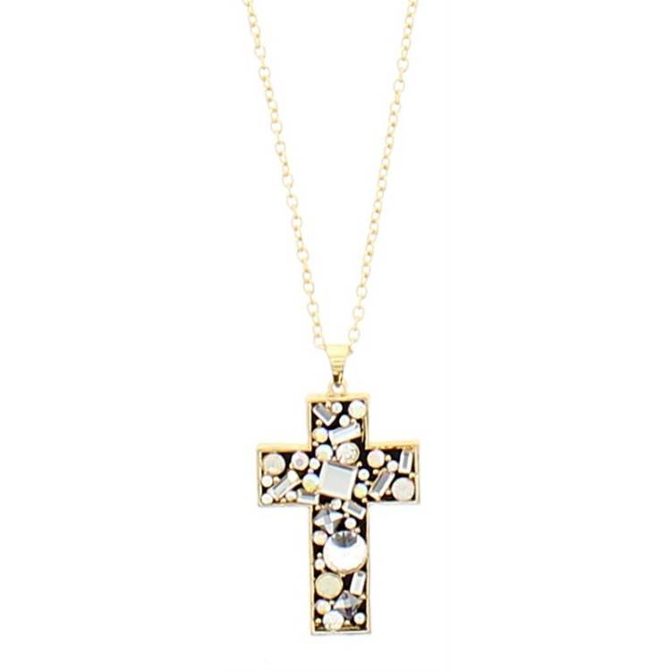 LONG PENDANT NECKLACE DOUBLE CRYSTAL CROSS 2