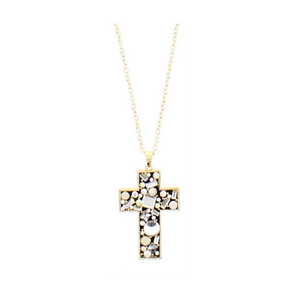 COLLAR LARGO COLG. CRUZ DOBLE CRISTALES
