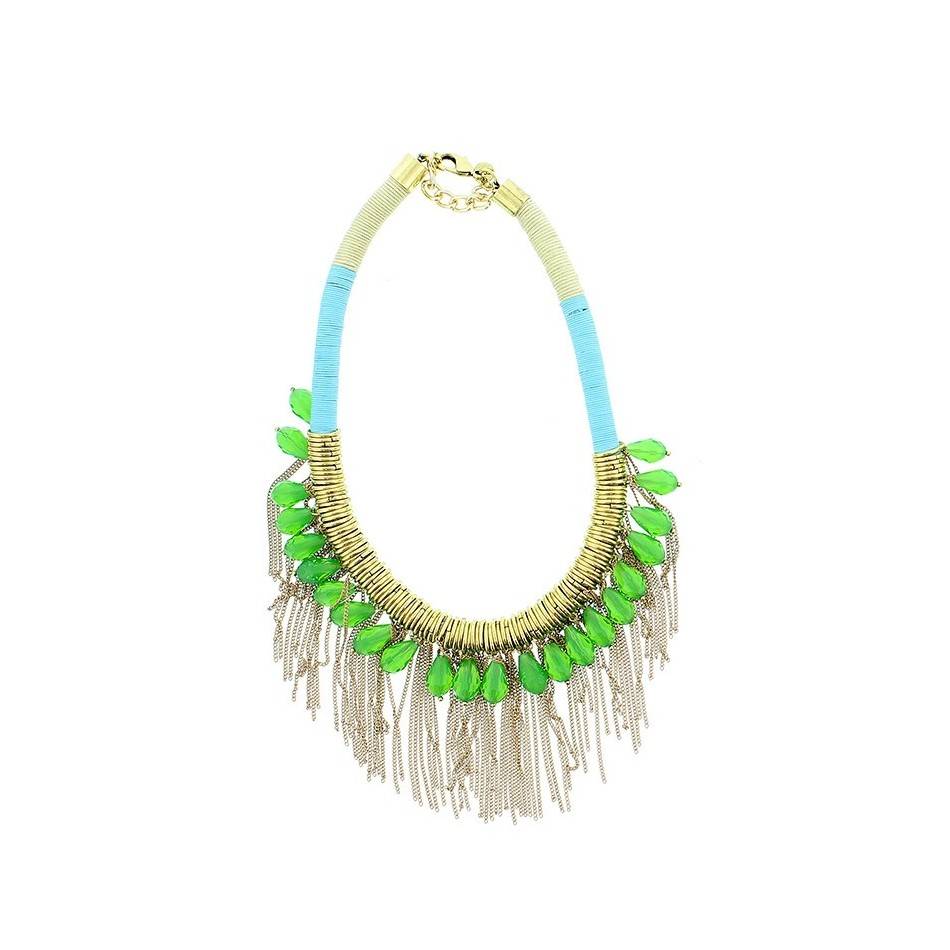 FRINGED SHORT NECKLACE WITH FACETED BEADS