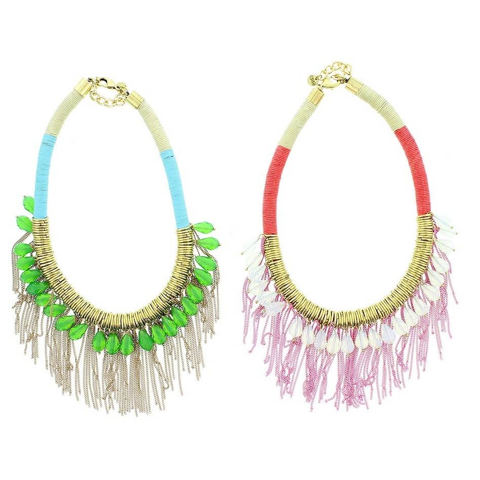 FRINGED SHORT NECKLACE WITH FACETED BEADS