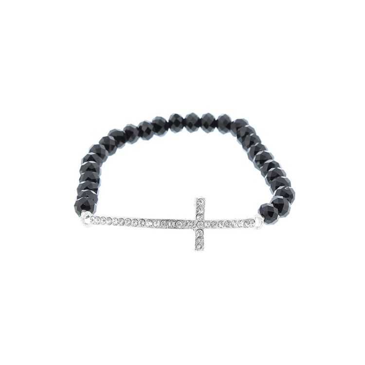 PULSERA CUENTAS FACETADAS CRUZ CRISTALES