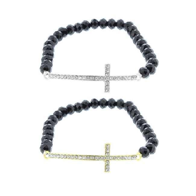 CRYSTAL CROSS FACETED BEADS BRACELET