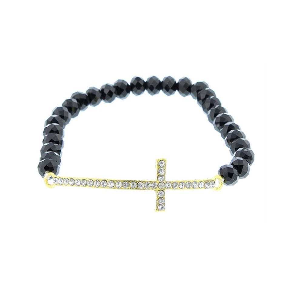 PULSERA CUENTAS FACETADAS CRUZ CRISTALES