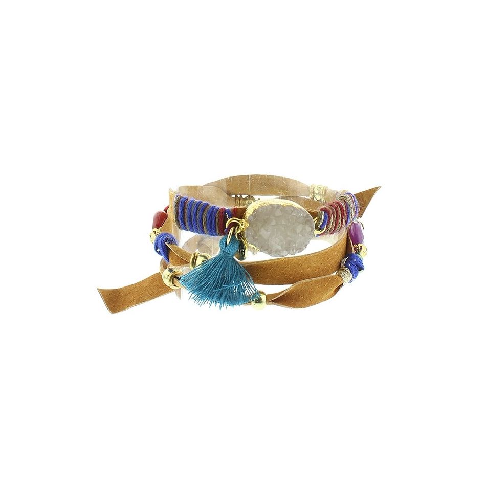 BRACELET 3 TURNS DELUXE ETHNIC LEATHER