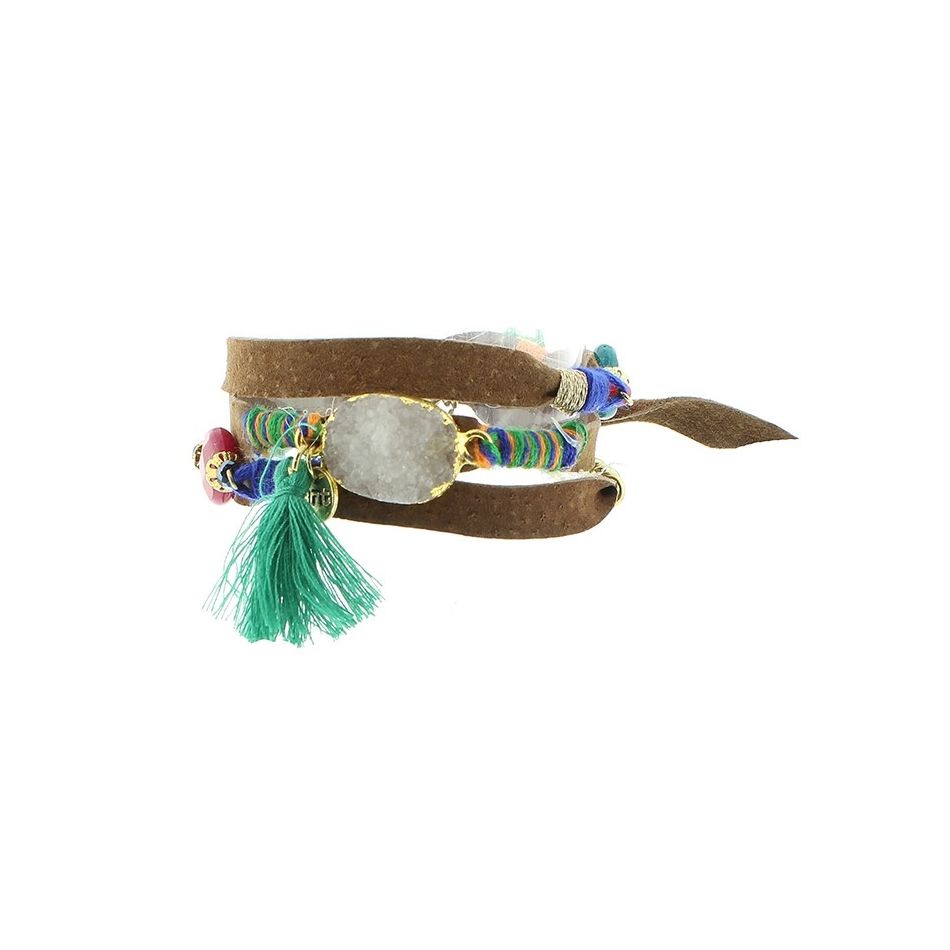 PULSERA 3 VUELTAS CUERO ÉTNICO DELUXE