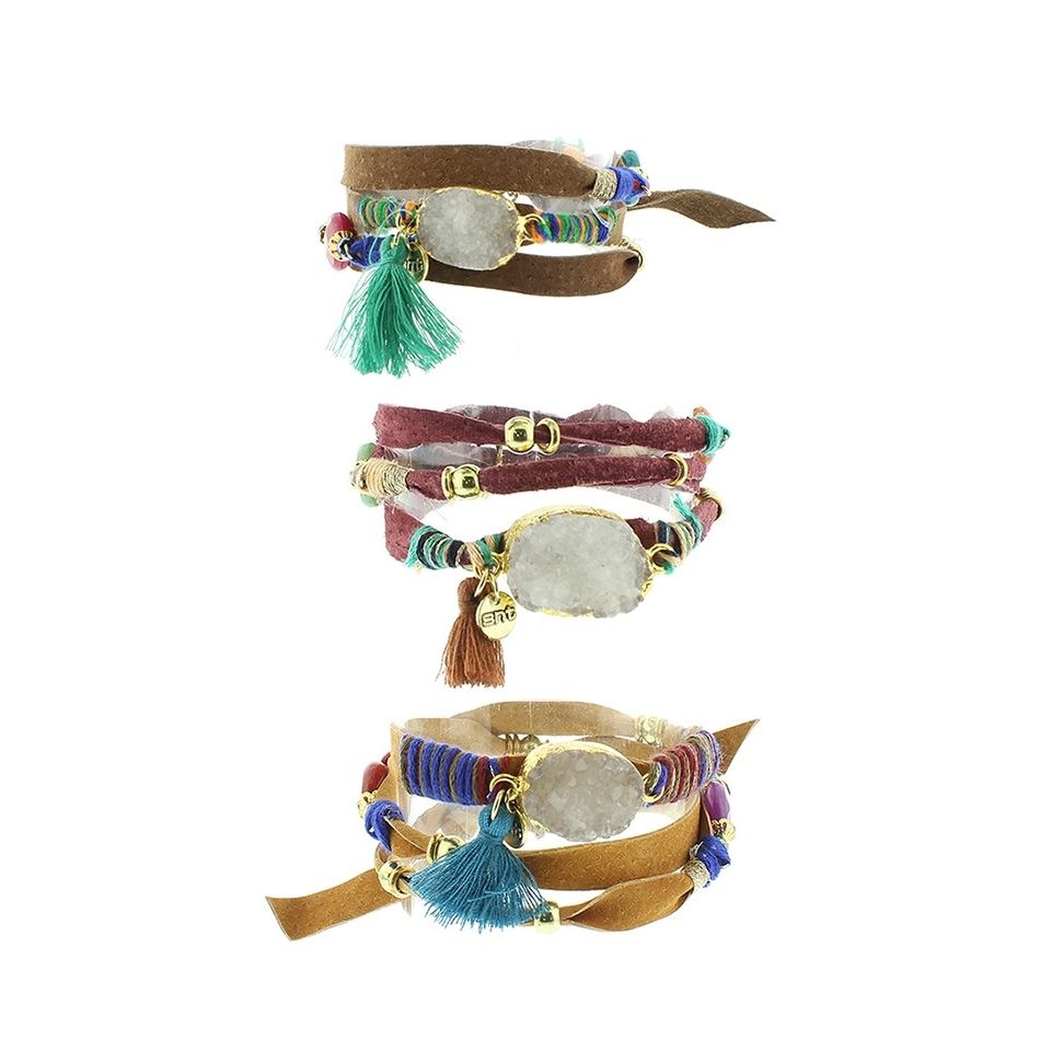 PULSERA 3 VUELTAS CUERO ÉTNICO DELUXE