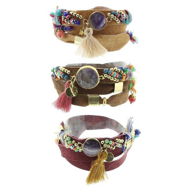 BRACELET 3 TURNS DELUXE ETHNIC LEATHER