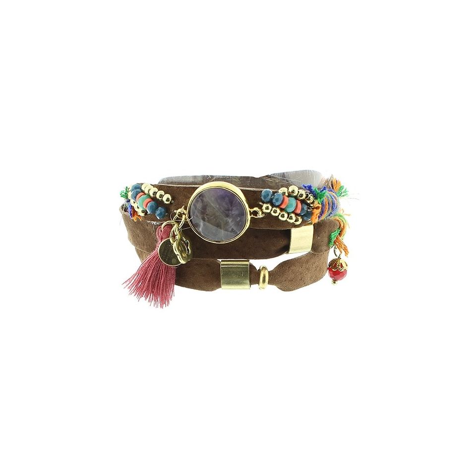 BRACELET 3 TURNS DELUXE ETHNIC LEATHER
