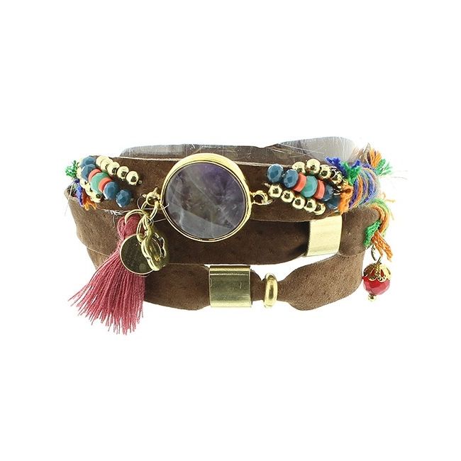 BRACELET 3 TURNS DELUXE ETHNIC LEATHER