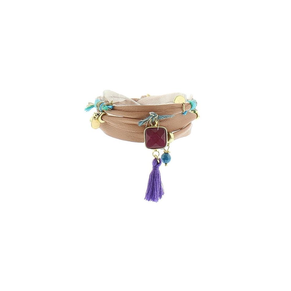 BRACELET 3 TURNS DELUXE ETHNIC LEATHER