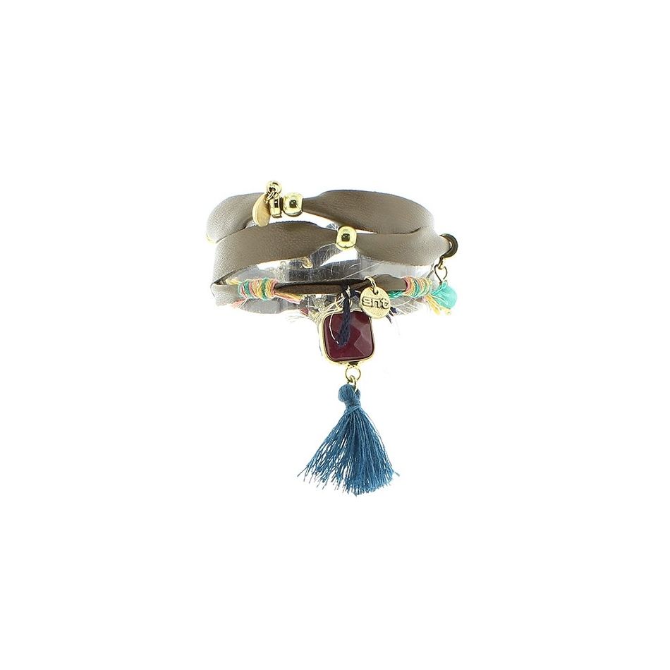 PULSERA 3 VUELTAS CUERO ÉTNICO DELUXE