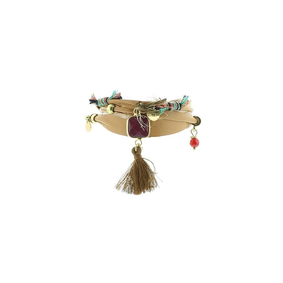 PULSERA 3 VUELTAS CUERO ÉTNICO DELUXE
