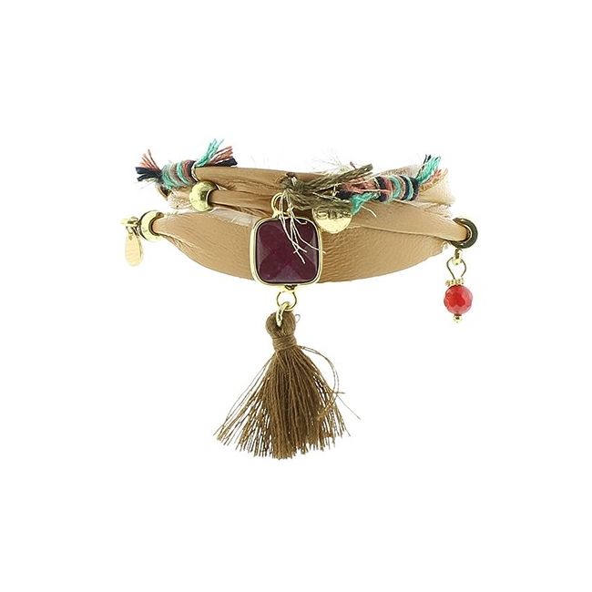 PULSERA 3 VUELTAS CUERO ÉTNICO DELUXE