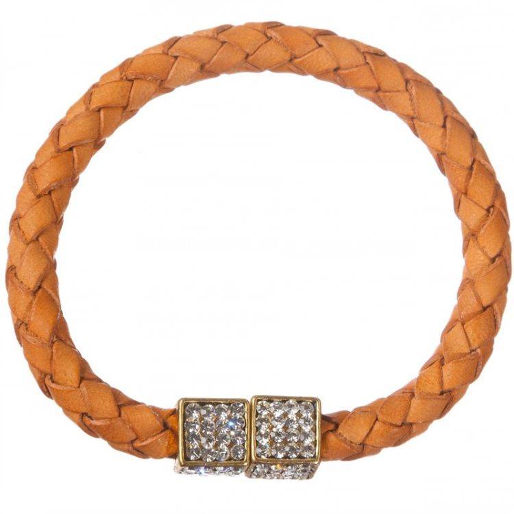 CRYSTAL METAL BRAIDED LEATHER BRACELET