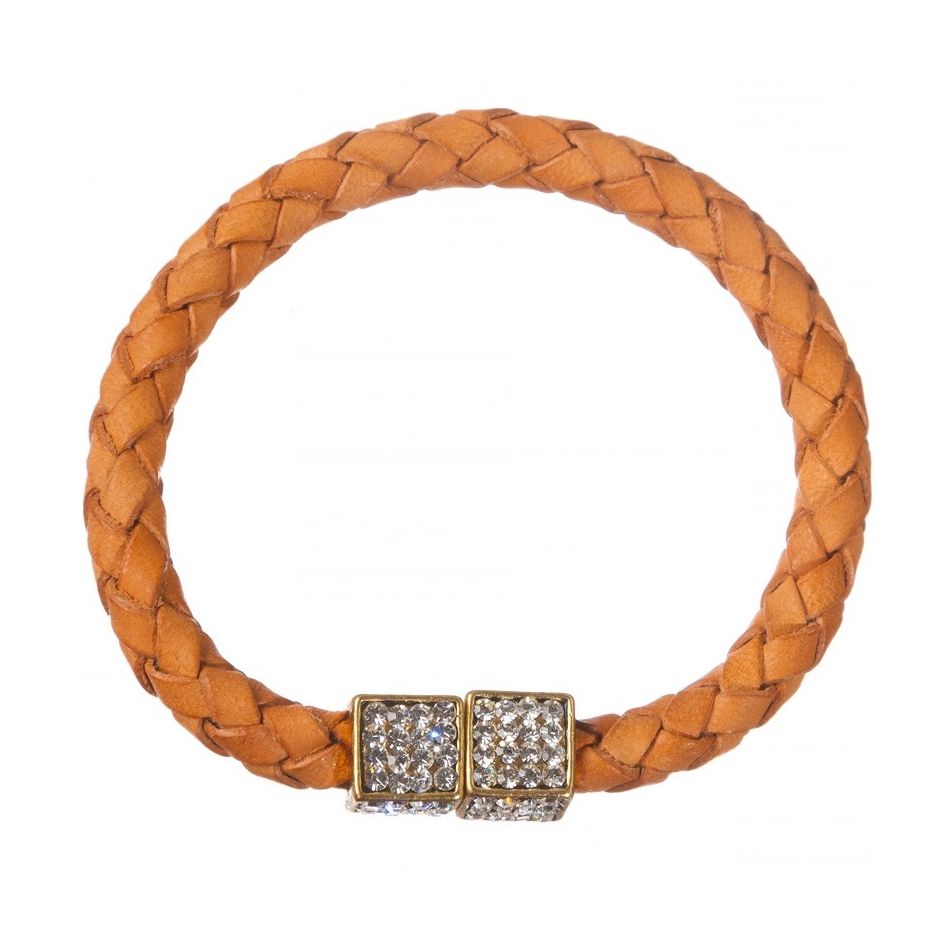 PULSERA CUERO TRENZADO METAL CRISTALES