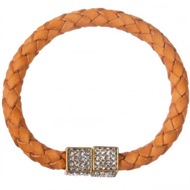 PULSERA CUERO TRENZADO METAL CRISTALES