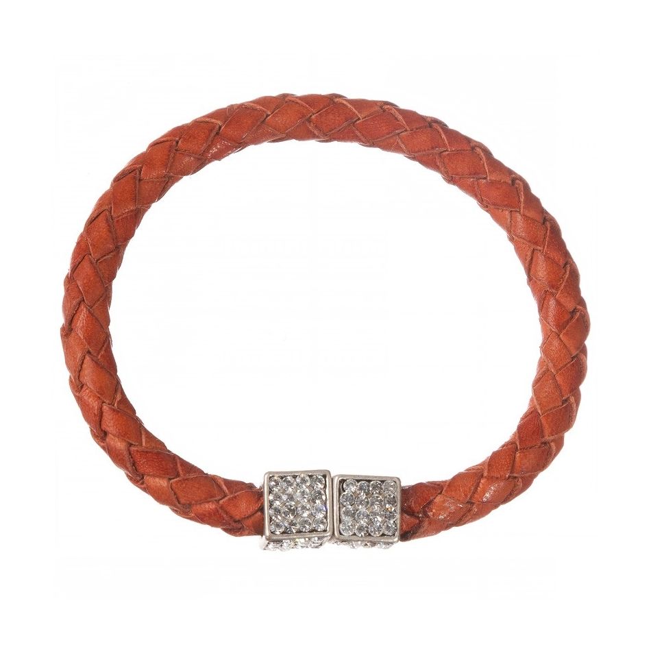 CRYSTAL METAL BRAIDED LEATHER BRACELET