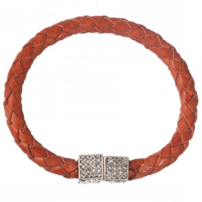 CRYSTAL METAL BRAIDED LEATHER BRACELET