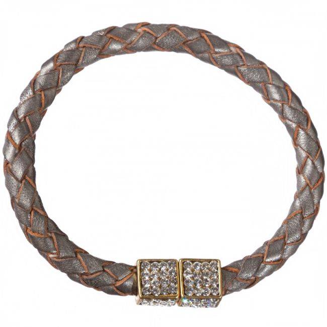 CRYSTAL METAL BRAIDED LEATHER BRACELET