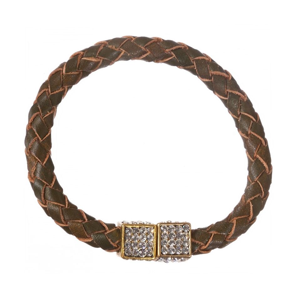 PULSERA CUERO TRENZADO METAL CRISTALES