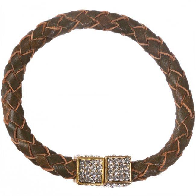 PULSERA CUERO TRENZADO METAL CRISTALES