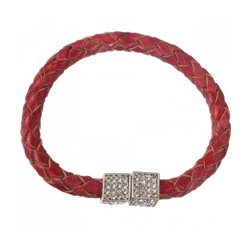 CRYSTAL METAL BRAIDED LEATHER BRACELET