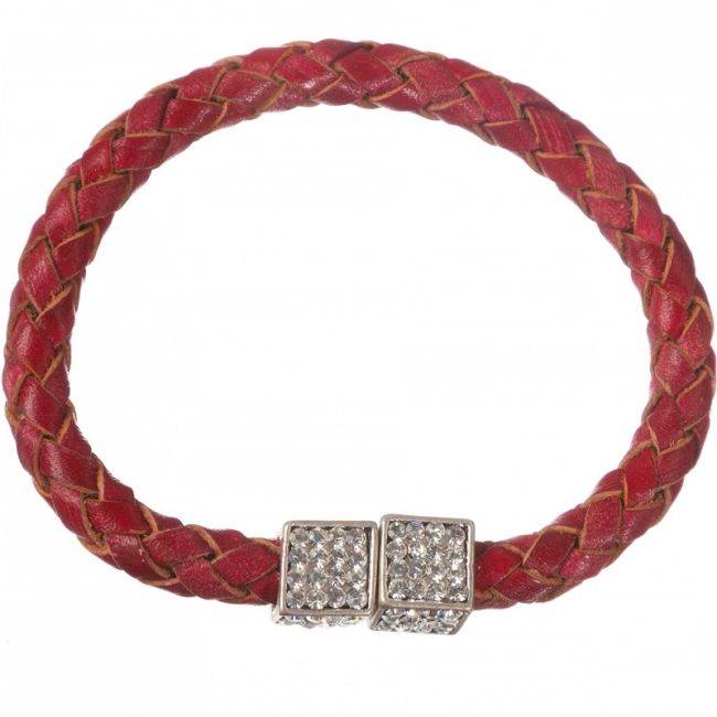 CRYSTAL METAL BRAIDED LEATHER BRACELET