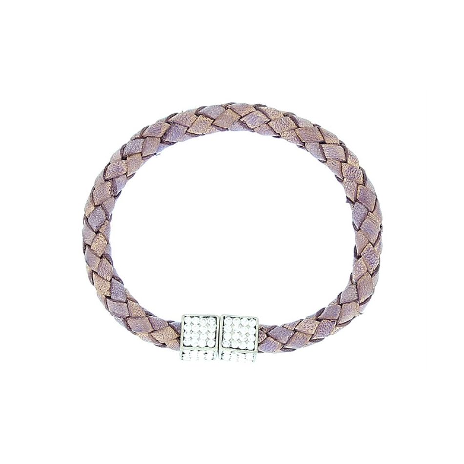 PULSERA CUERO TRENZADO METAL CRISTALES