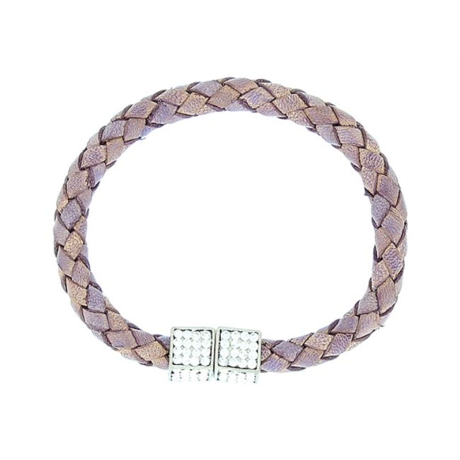 PULSERA CUERO TRENZADO METAL CRISTALES