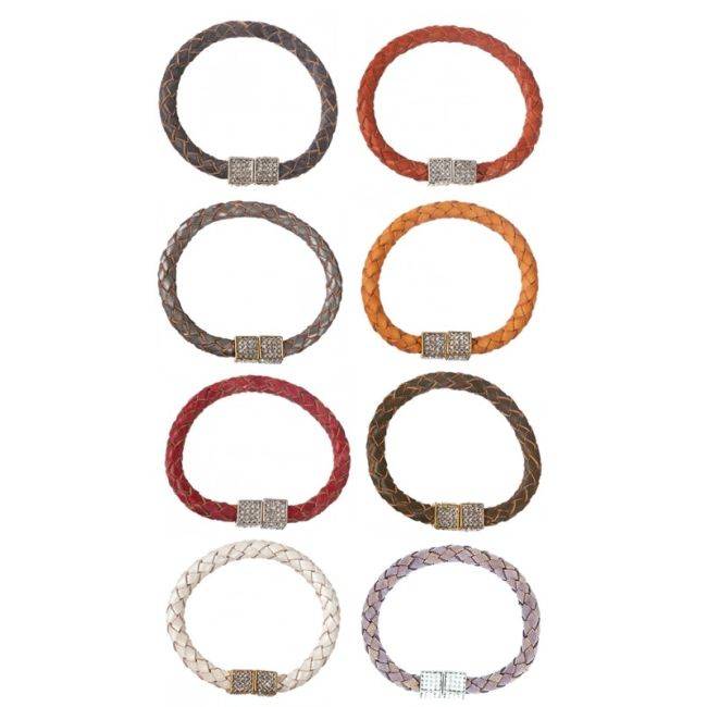 CRYSTAL METAL BRAIDED LEATHER BRACELET