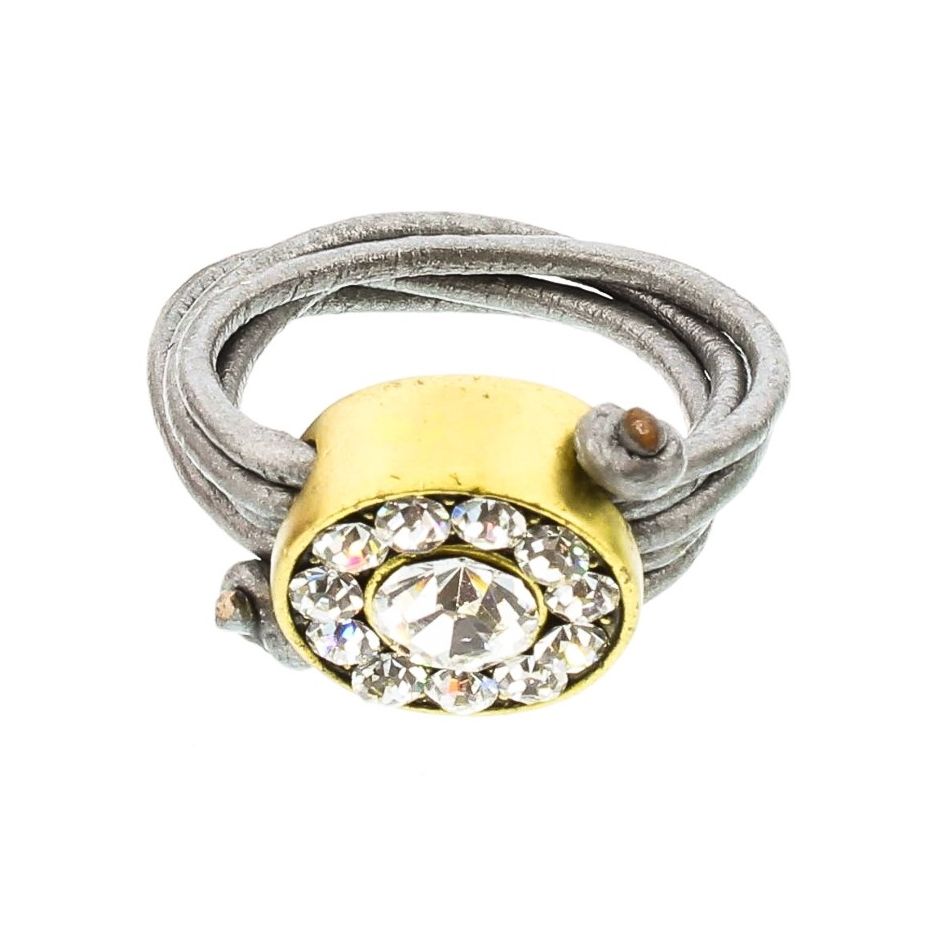 ANILLO CUERO METAL CRISTALES TALLAS VARIADAS