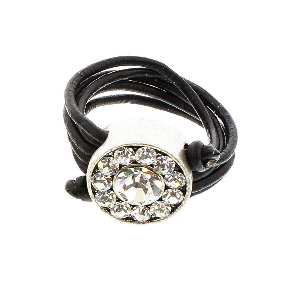 CRYSTAL METAL LEATHER RING Assorted sizes