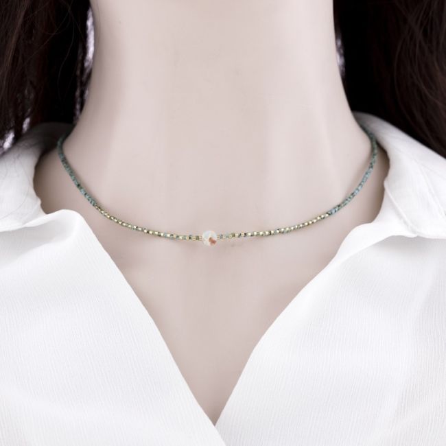STEEL SHORT NECKLACE STONES MIYUKI BEADS