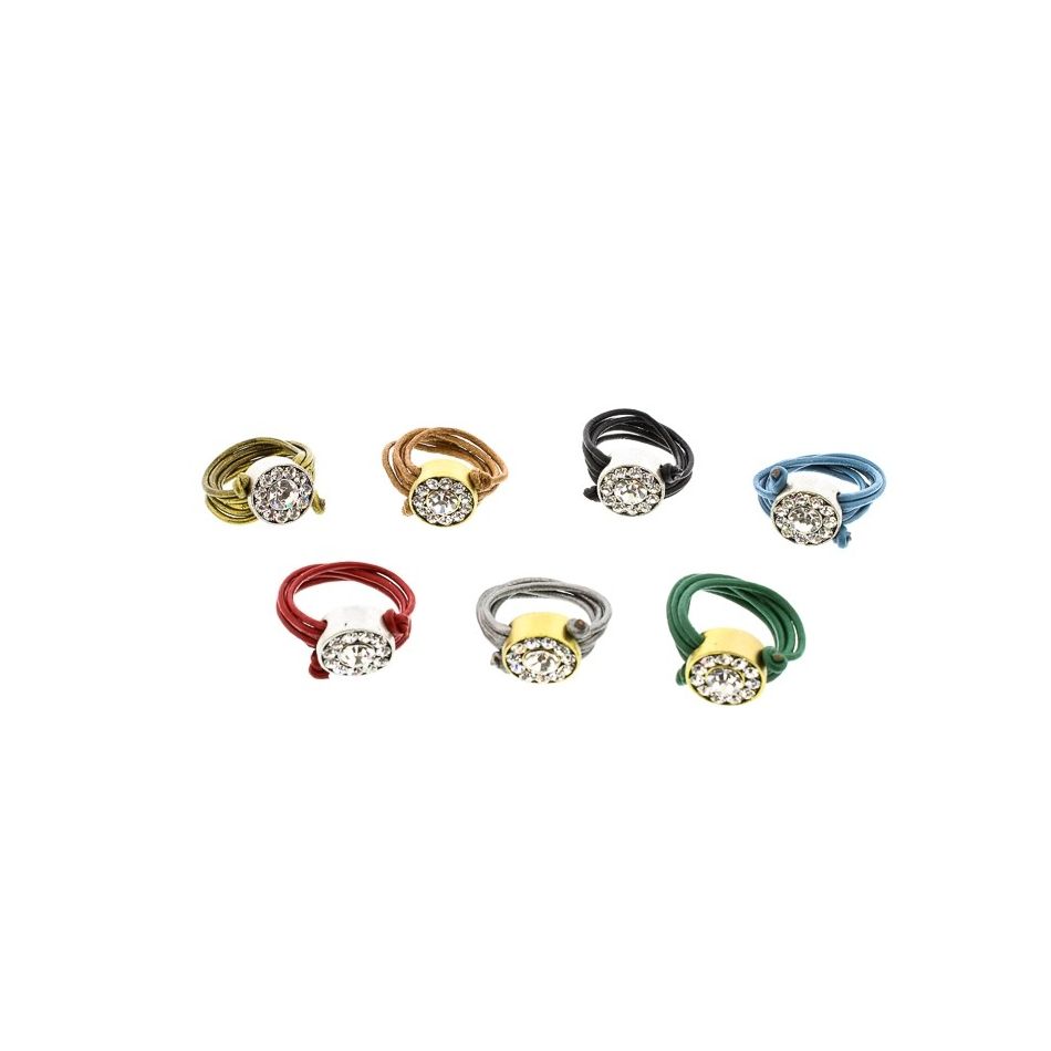 CRYSTAL METAL LEATHER RING Assorted sizes
