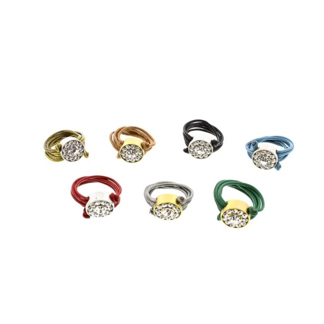 CRYSTAL METAL LEATHER RING Assorted sizes