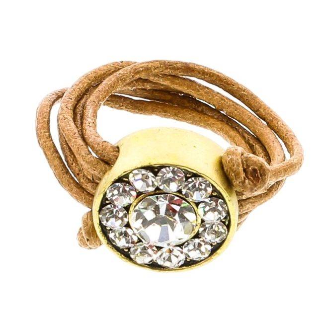 CRYSTAL METAL LEATHER RING Assorted sizes