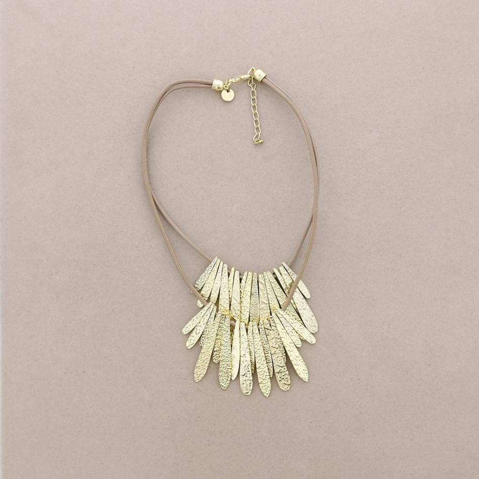 SHAPES LEATHER METAL SHORT NECKLACE