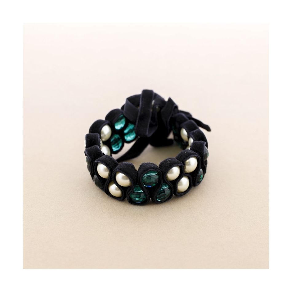 DOUBLE ROW VELVET BEADS BRACELET