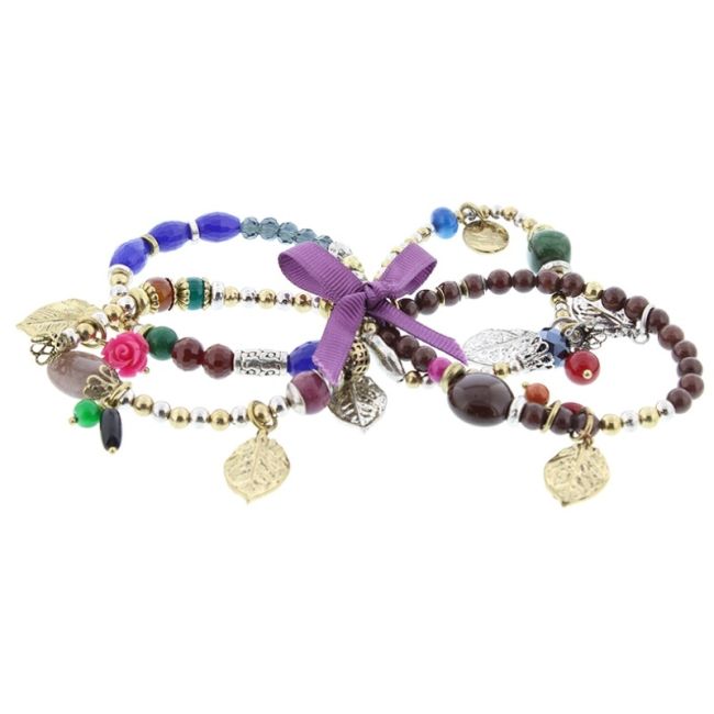 PULSERA 4 TIRAS CUENTAS METAL PIEDRAS