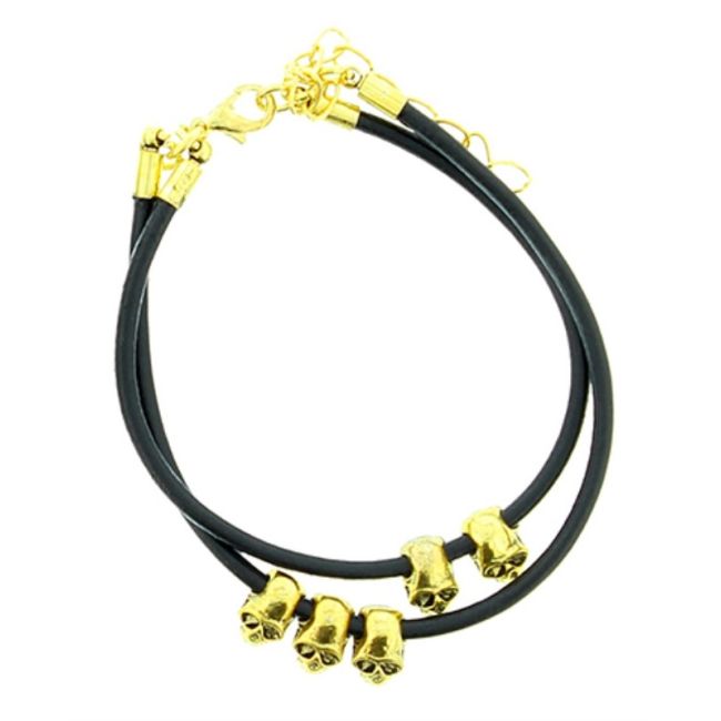 PULSERA CUERO CALAVERAS METAL