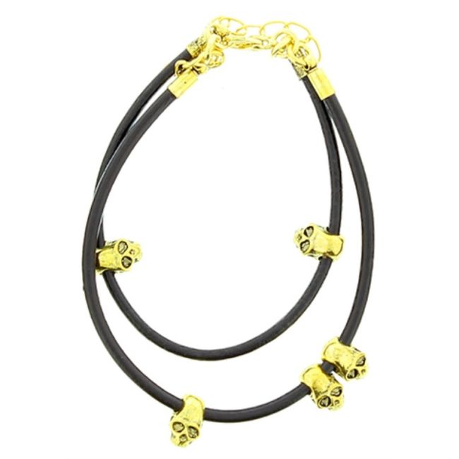 PULSERA CUERO CALAVERAS METAL