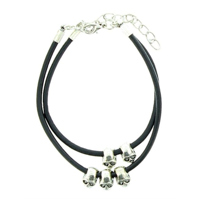 PULSERA CUERO CALAVERAS METAL