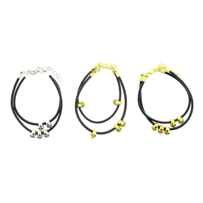 METAL SKULLS LEATHER BRACELET