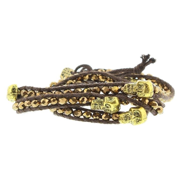 PULSERA  MACRAMÉ METAL CALAVERAS