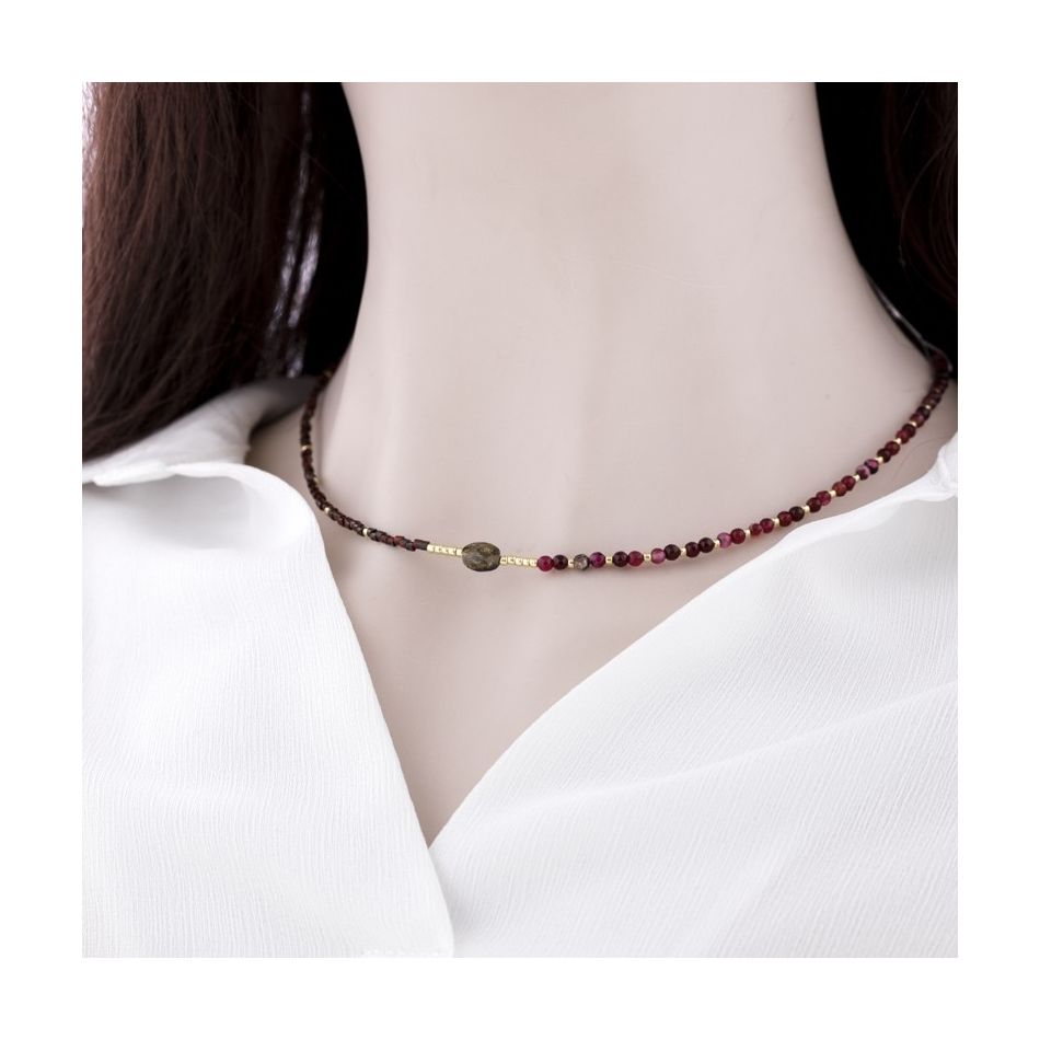 STEEL SHORT NECKLACE STONES MIYUKI BEADS