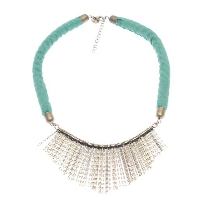 FABRIC SHORT NECKLACE WITH METAL BEADS