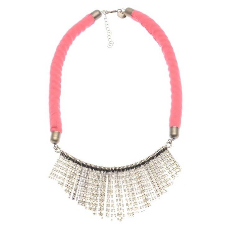 FABRIC SHORT NECKLACE WITH METAL BEADS 2