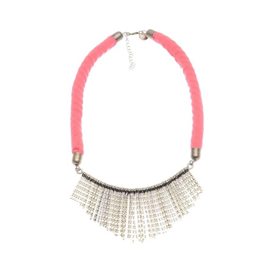 FABRIC SHORT NECKLACE WITH METAL BEADS