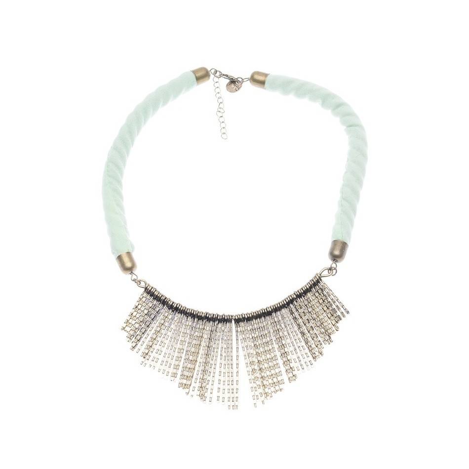 FABRIC SHORT NECKLACE WITH METAL BEADS